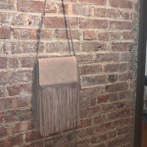 NWT Gray Zara Fringe Suede Cross-Body